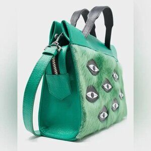 Min& Mon Vali Crossbody Small Deep Green Leather Bag - All Over Eyes Applique